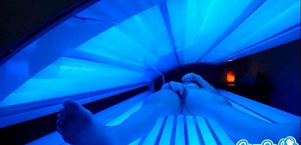  teen latina gets caught rubbing her clit while using a tanning bed